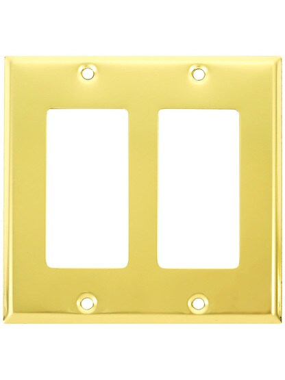 Classic Double Gang GFI Cover Plate In Polished Brass Finish.